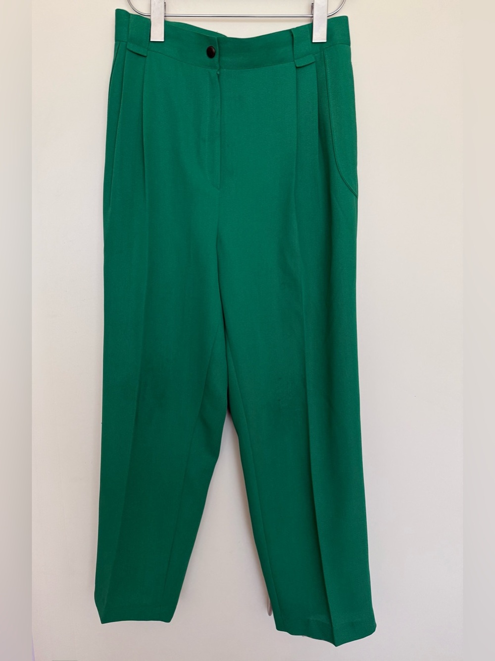 Vintage Emerald Green High-Waist Pleated Taper Pants M 29” waist